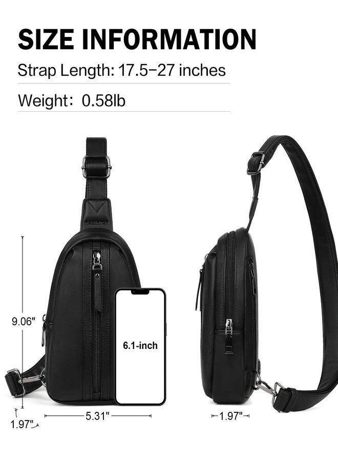 MASINTOR Small Sling Bag for Women and Men - Vegan Leather Crossbody Fanny Pack with Multiple Compartments for Everyday Use Pure Black - Image 4